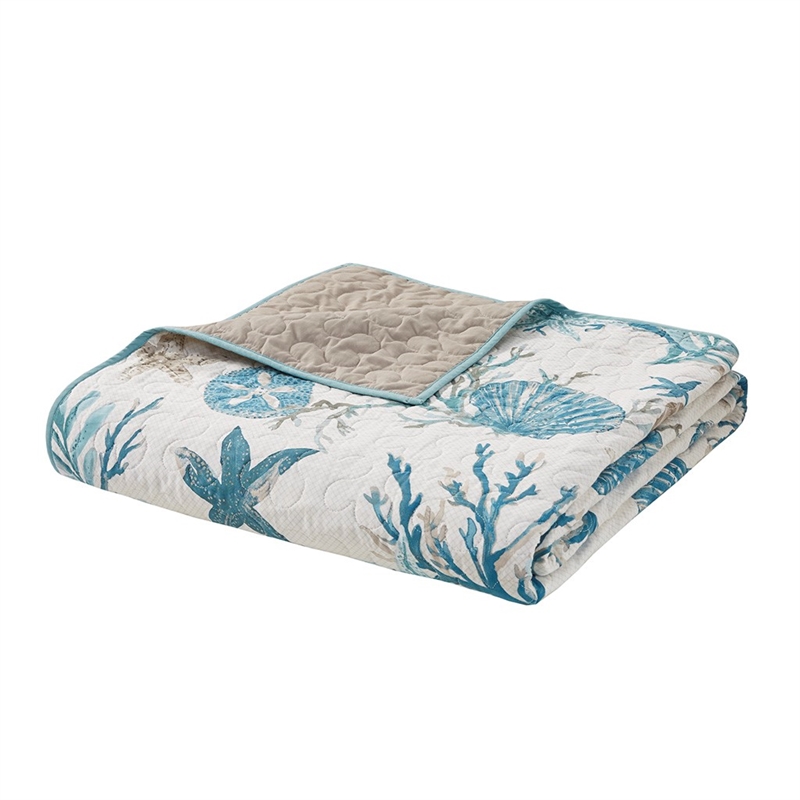 Madison Park Pebble Beach 6-Piece Cotton Quilt Set with Throw Pillows in Aqua