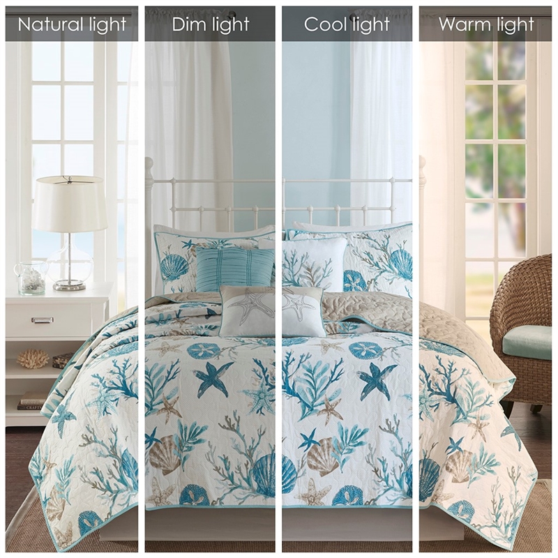 Madison Park Pebble Beach 6-Piece Cotton Quilt Set with Throw Pillows in Aqua