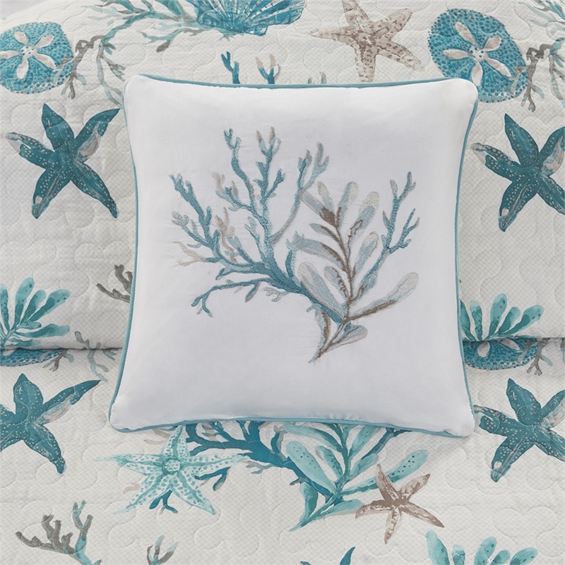 Madison Park Pebble Beach 6-Piece Cotton Quilt Set with Throw Pillows in Aqua
