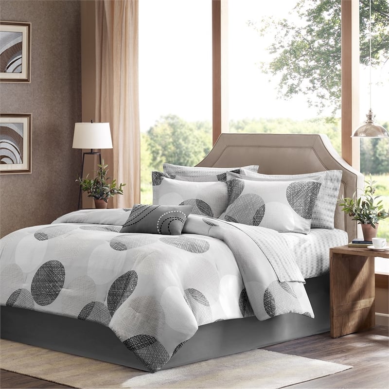 Madison Park Essentials Knowles 7-Piece Cotton Comforter and Sheet Set in Gray