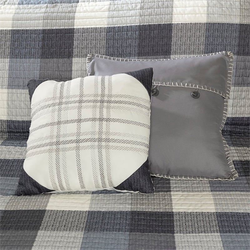 Madison Park Ridge 6-Piece Printed Herringbone Quilt Set w/ Throw Pillows - Gray