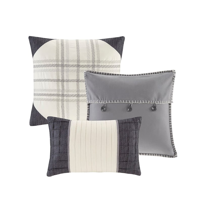 Madison Park Ridge 6-Piece Printed Herringbone Quilt Set w/ Throw Pillows - Gray