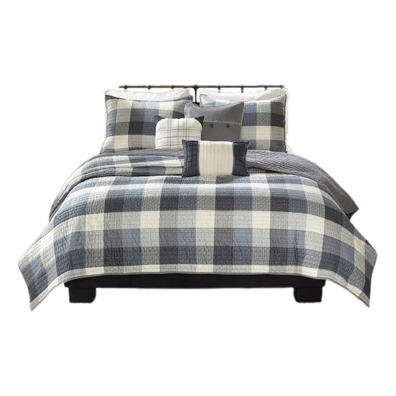 Madison Park Ridge 6-Piece Printed Herringbone Quilt Set w/ Throw Pillows - Gray