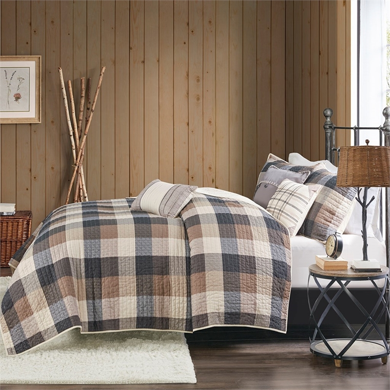 Madison Park Ridge 6-Piece Herringbone Quilt Set w/ Throw Pillows in Neutral