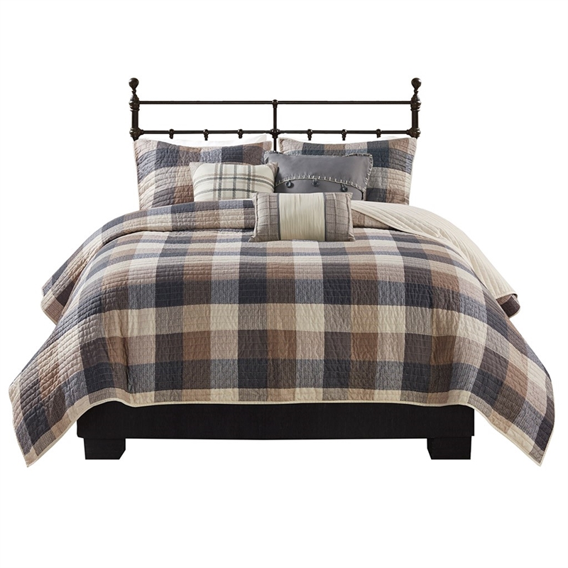Madison Park Ridge 6-Piece Herringbone Quilt Set w/ Throw Pillows in Neutral