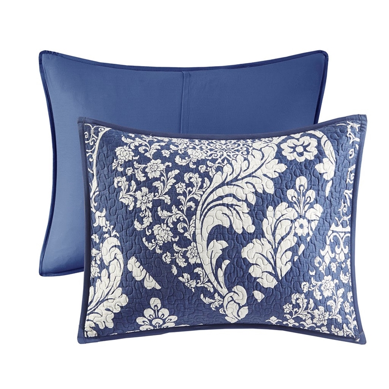 Madison Park Vienna 6-Piece Printed Cotton Quilt Set with Throw Pillows - Indigo