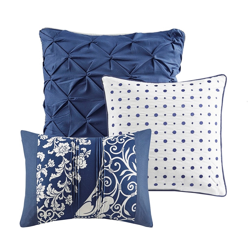 Madison Park Vienna 6-Piece Printed Cotton Quilt Set with Throw Pillows - Indigo