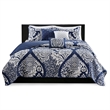 Madison Park Vienna 6-Piece Printed Cotton Quilt Set with Throw Pillows - Indigo