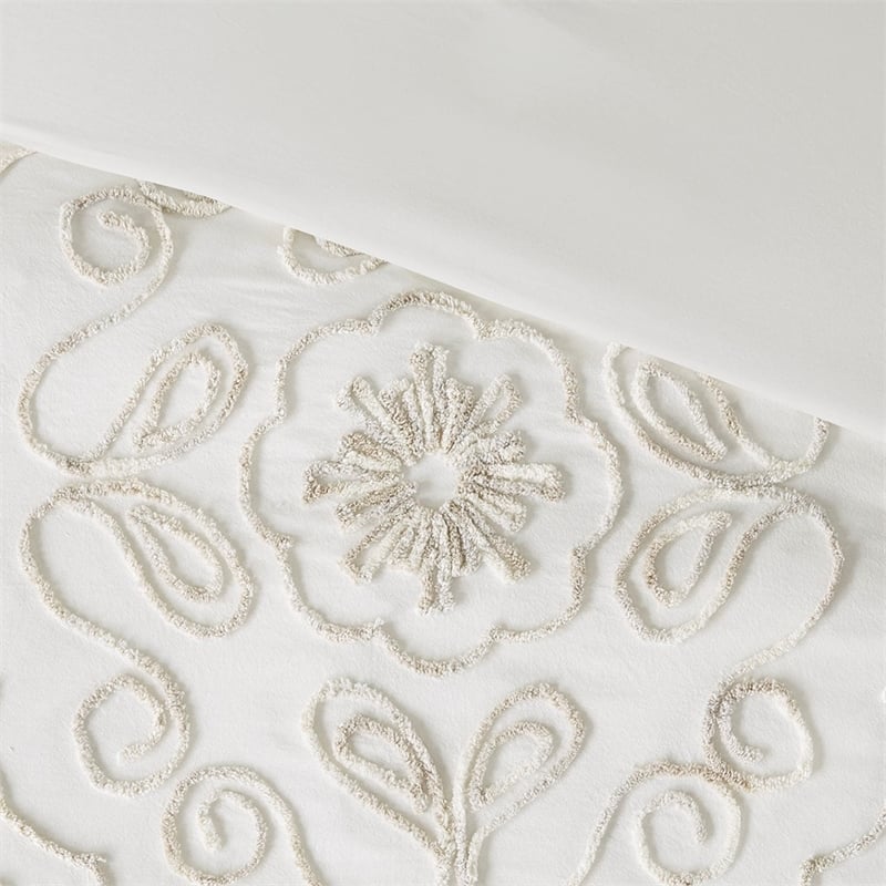 Madison Park Violette 3-Piece Tufted Cotton Chenille Coverlet Set in Ivory/Taupe