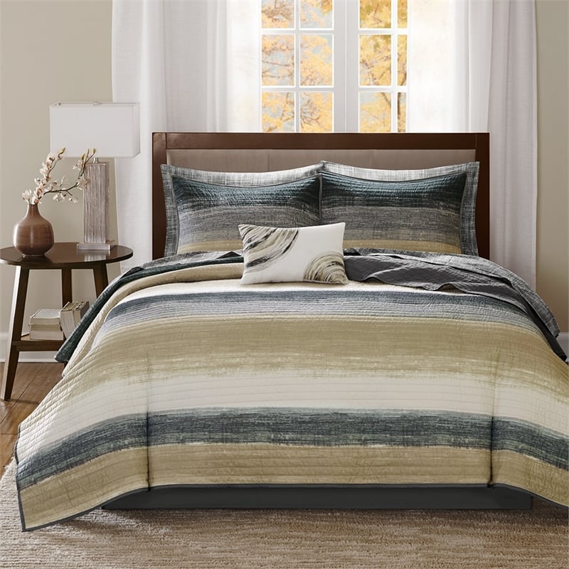 Madison Park Essentials Saben 6-Piece Quilt Set with Cotton Bed Sheets in Taupe