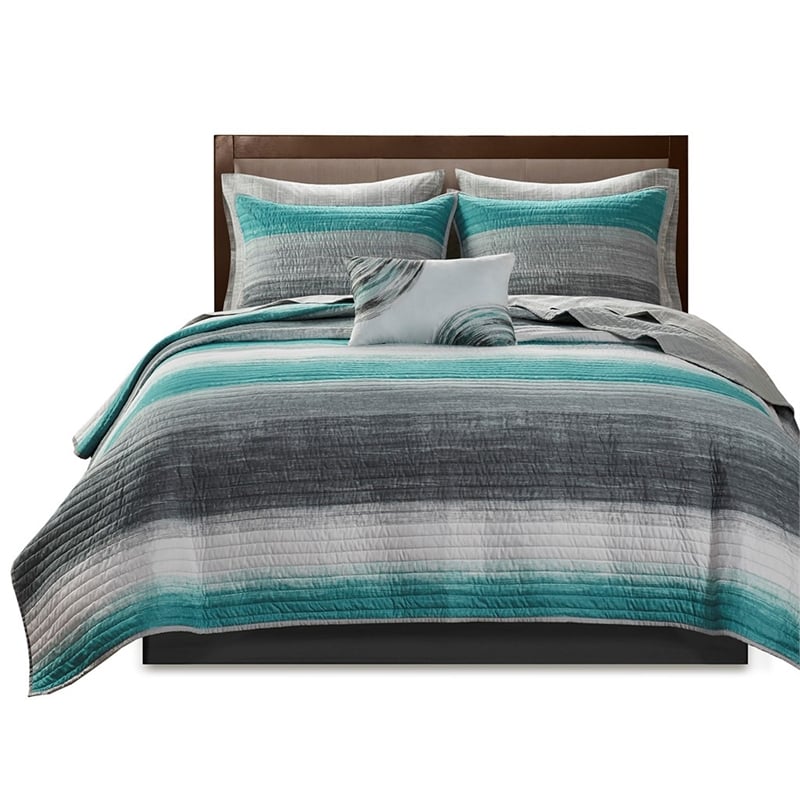 Madison Park Essentials Saben 8-Piece Quilt Set w/ Cotton Bed Sheets in Aqua