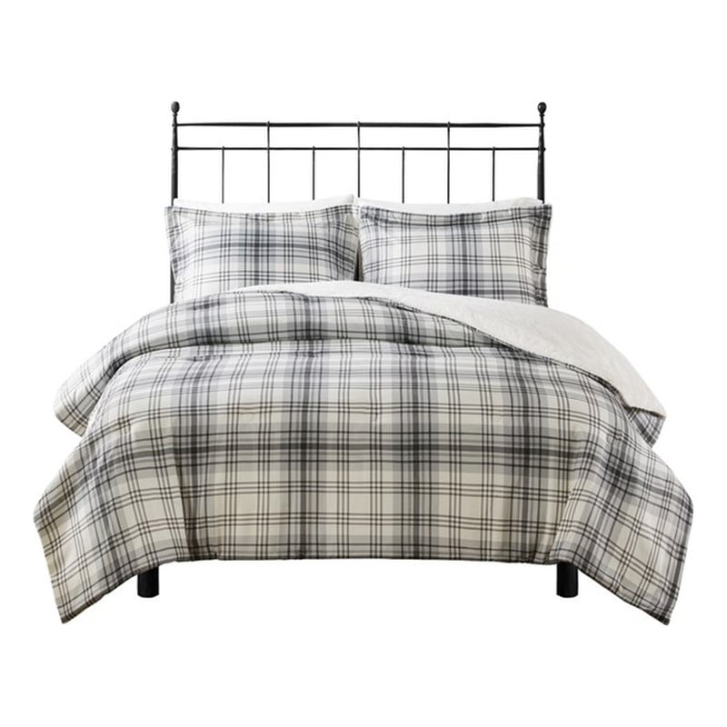 Woolrich Bernston Faux Wool to Faux Fur Comforter Set in Gray Plaid