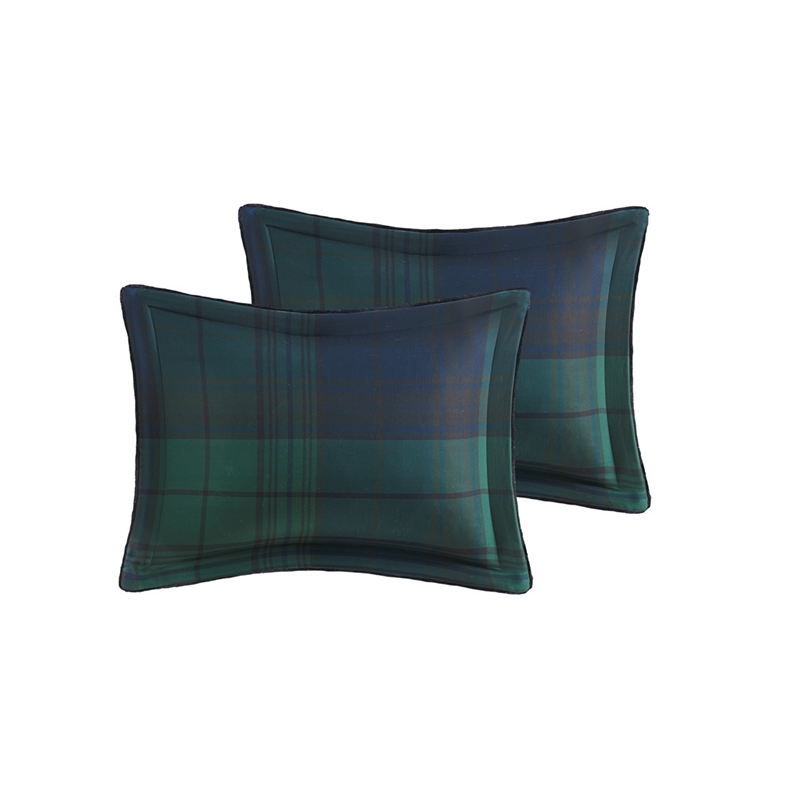 Woolrich Bernston Faux Wool to Faux Fur Comforter Set in Green Plaid
