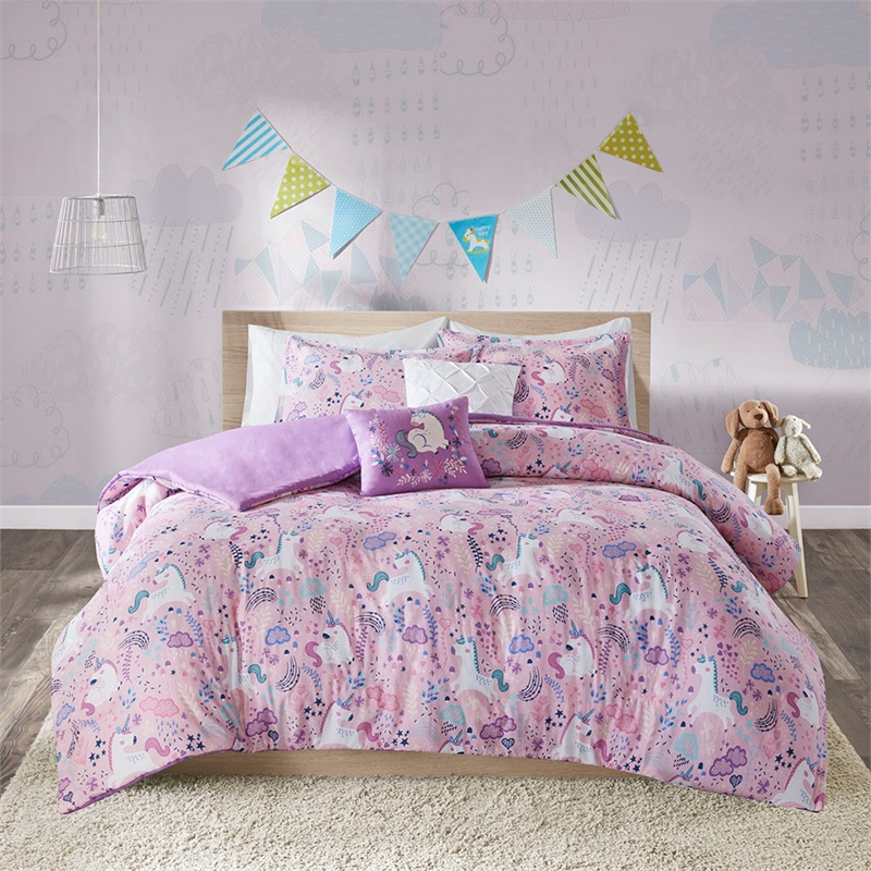 Urban Habitat Lola Unicorn Contemporary Cotton Duvet Cover Set in Pink