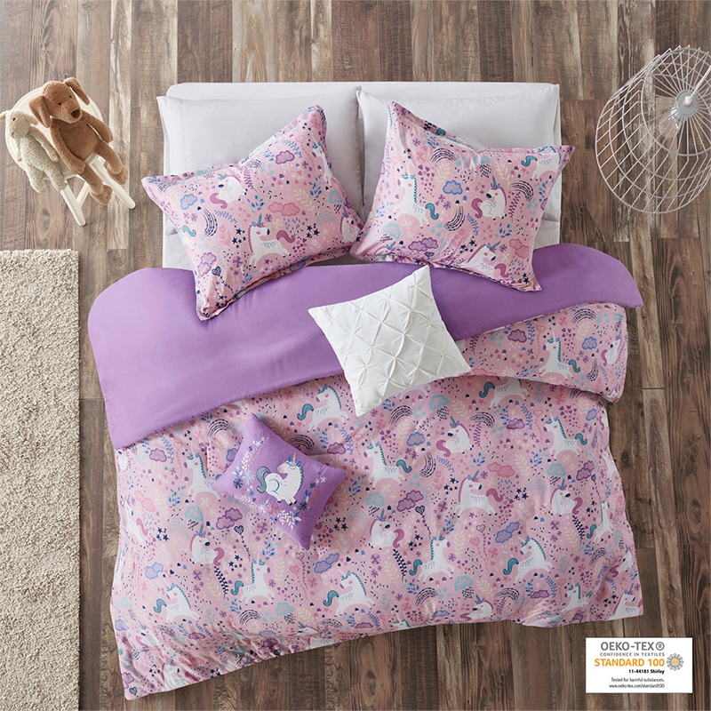 Urban Habitat Lola Unicorn Contemporary Cotton Duvet Cover Set in Pink