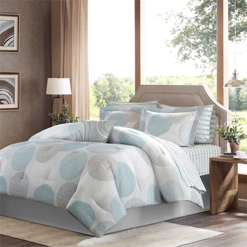 Madison Park Essentials Knowles 9-Piece Cotton Comforter and Sheet Set - Aqua