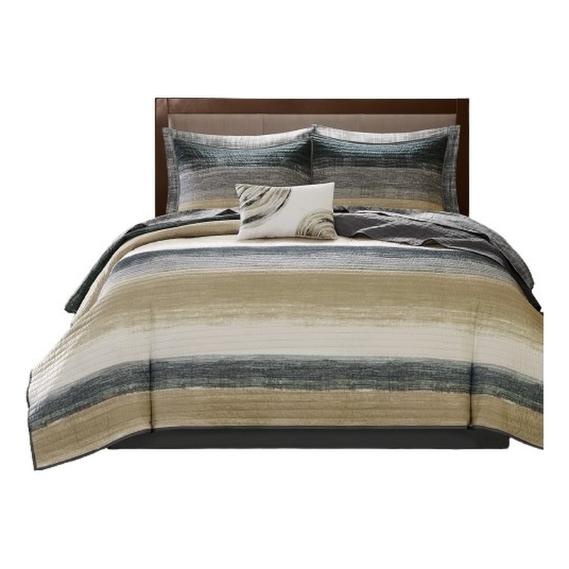Madison Park Essentials Saben 8-Piece Quilt Set with Cotton Bed Sheets - Taupe
