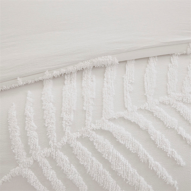 Madison Park Bahari 3-Piece Cotton Chenille Palm Duvet Cover Set in Off White