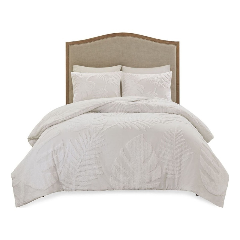 Madison Park Bahari 3-Piece Cotton Chenille Palm Duvet Cover Set in Off White