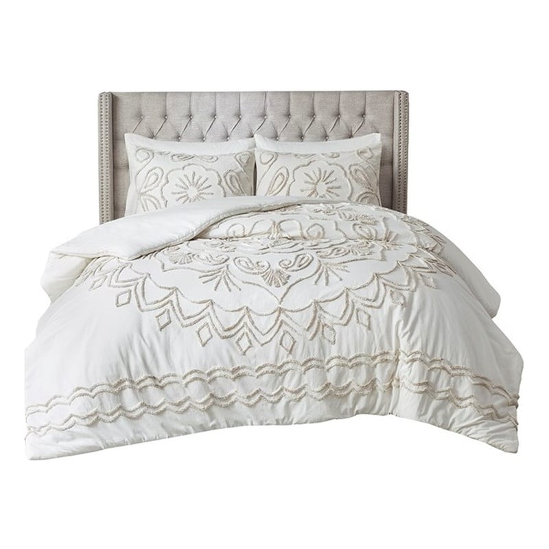 Madison Park Violette 3-Piece Cotton Chenille Duvet Cover Set in Ivory/Taupe