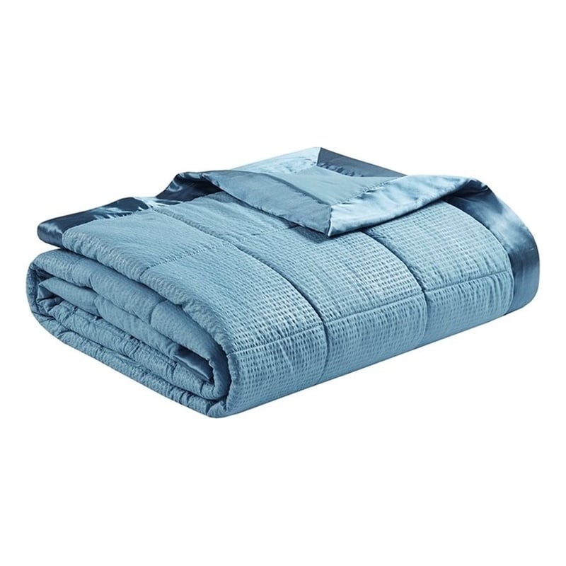 Madison Park Cambria Fabric Down Alternative Blanket w/ Satin Trim in Slate Blue