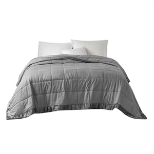 Madison Park Cambria Fabric Down Alternative Blanket with Satin Trim in Charcoal