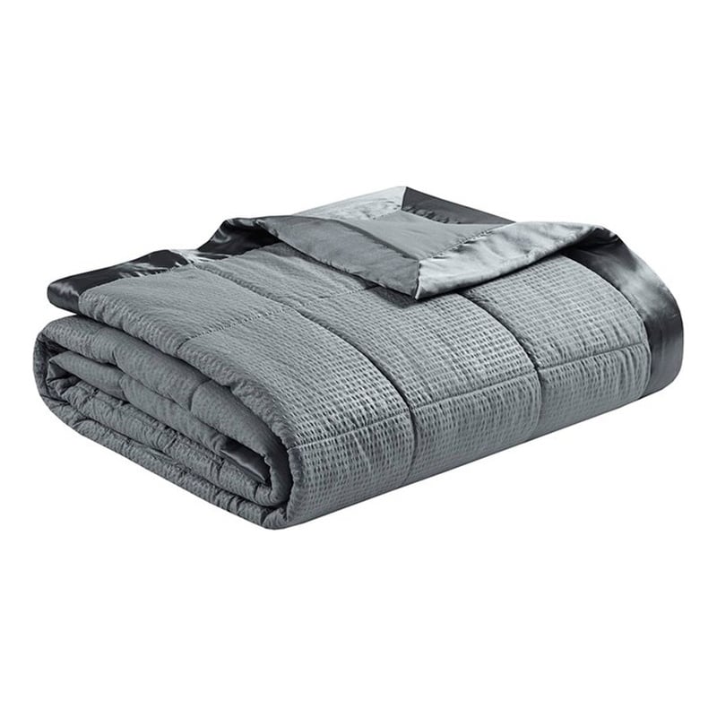 Madison Park Cambria Fabric Down Alternative Blanket with Satin Trim in Charcoal