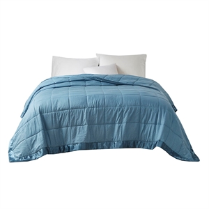 Madison Park Cambria Fabric Down Alternative Blanket w/ Satin Trim - Slate Blue