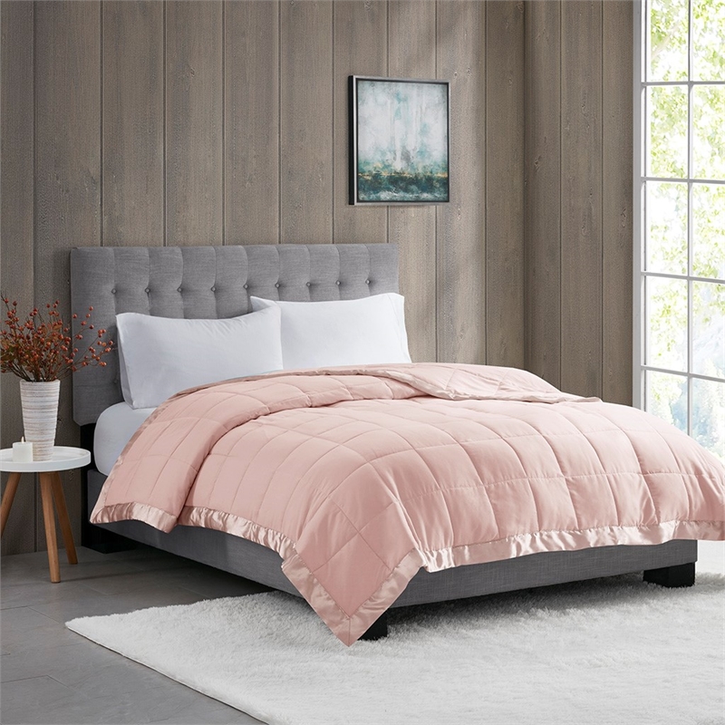 Madison Park Windom Fabric Down Alternative Blanket with Satin Trim - Blush