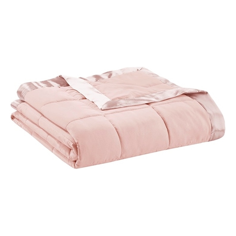 Madison Park Windom Fabric Down Alternative Blanket with Satin Trim - Blush