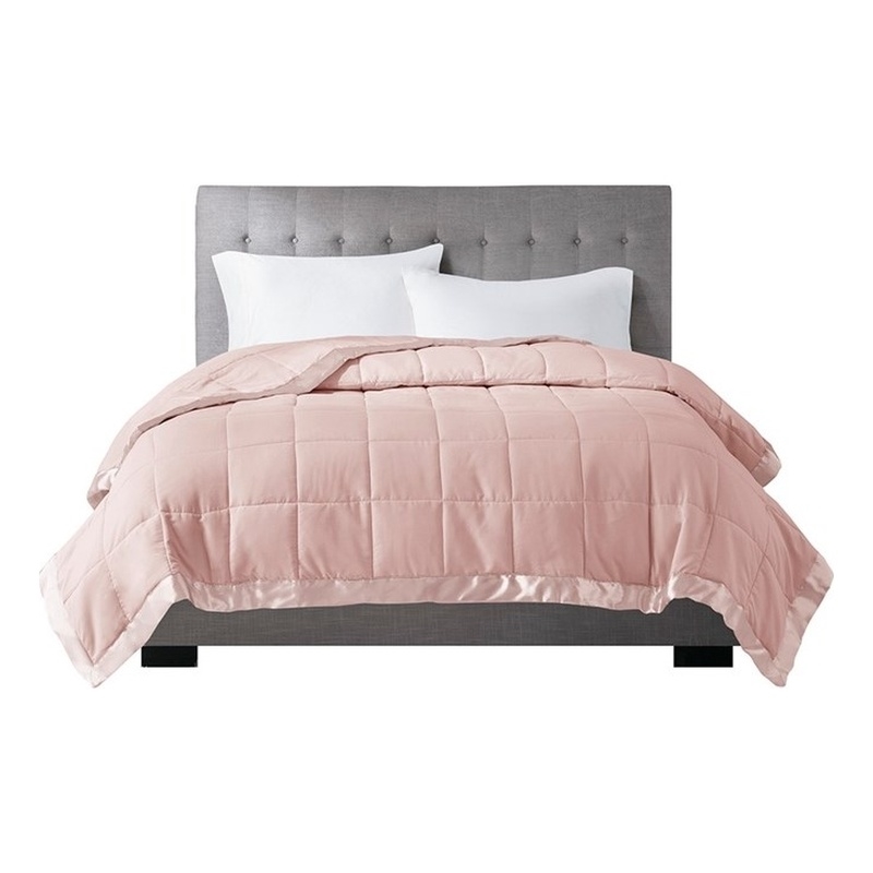 Madison Park Windom Fabric Down Alternative Blanket with Satin Trim - Blush
