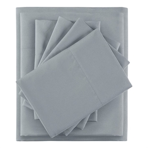 intelligent design microfiber sheet set with side storage pockets in gray