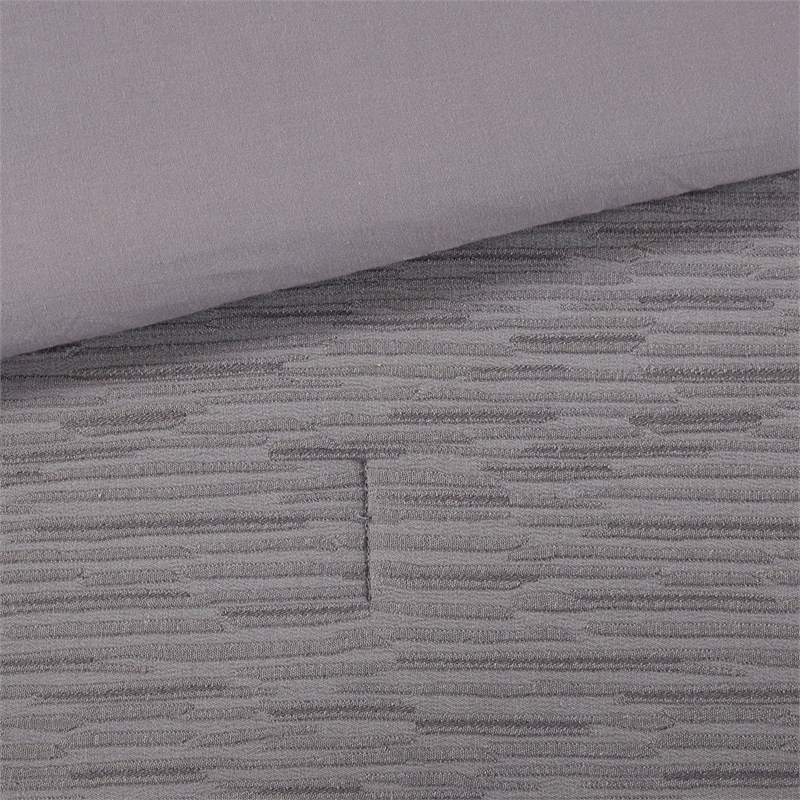 Natori Hanae Cotton Blend Yarn Dyed 3 Piece Comforter Set in Grey King/Cal King