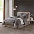 Natori Hanae Cotton Blend Yarn Dyed 3 Piece Comforter Set in Grey King/Cal King