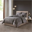 Natori Hanae Cotton Blend Yarn Dyed 3 Piece Comforter Set in Grey King/Cal King