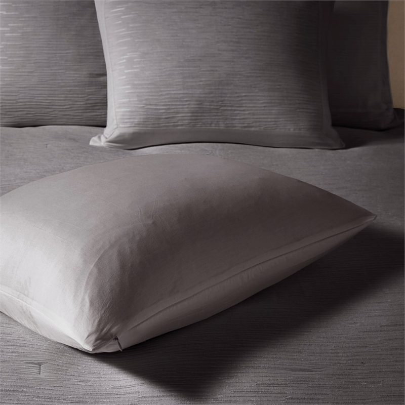 Natori Hanae Cotton Blend Yarn Dyed 3 Piece Comforter Set in Grey King/Cal King