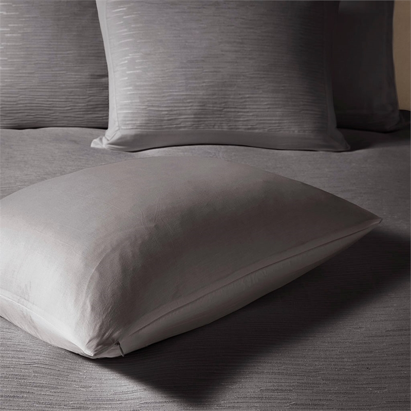Natori Hanae Cotton Blend Yarn Dyed 3 Piece Comforter Set in Grey King/Cal King