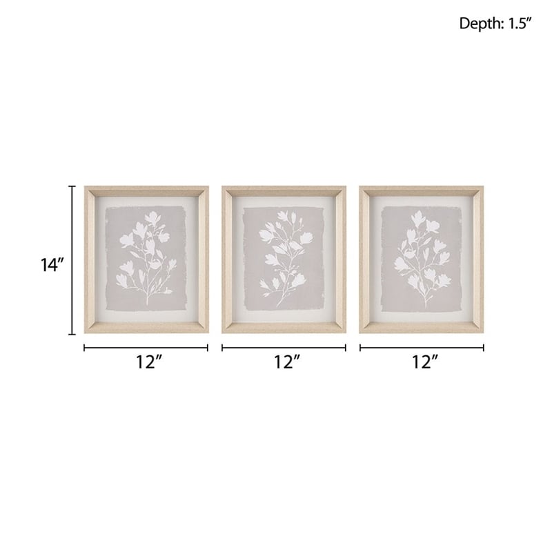 Madison Park Fair Florets Printed Framed Graphic 3 Piece Set in Beige