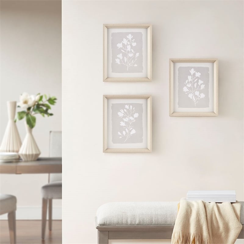 Madison Park Fair Florets Printed Framed Graphic 3 Piece Set in Beige