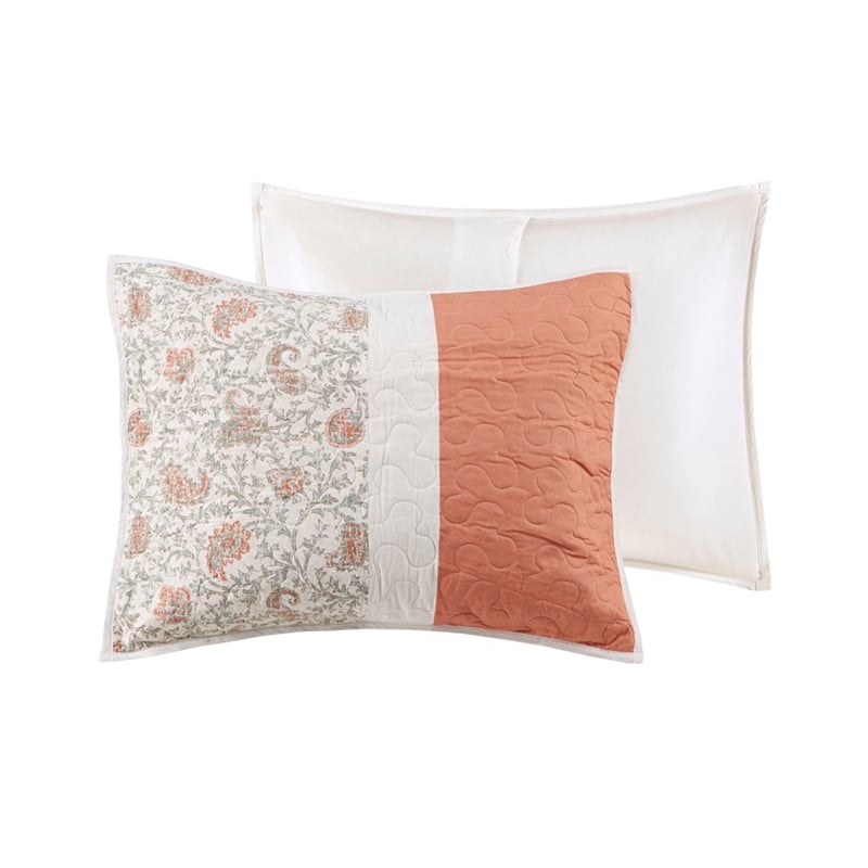 Madison Park 6 Piece Cotton Quilt Set with Throw Pillows in Coral Full/Queen
