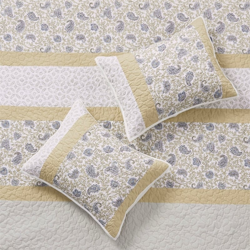 Madison Park 6 Piece Cotton Quilt Set with Throw Pillows in Yellow King/Cal