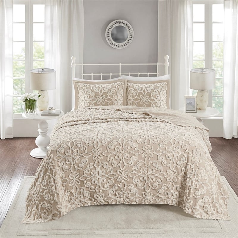 Madison Park 3 piece Tufted Cotton  bedspread  set in Taupe King/Cal King