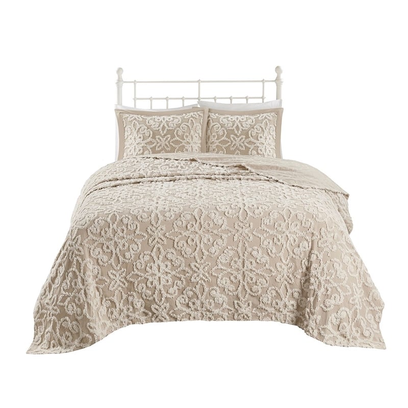 Madison Park 3 piece Tufted Cotton  bedspread  set in Taupe King/Cal King
