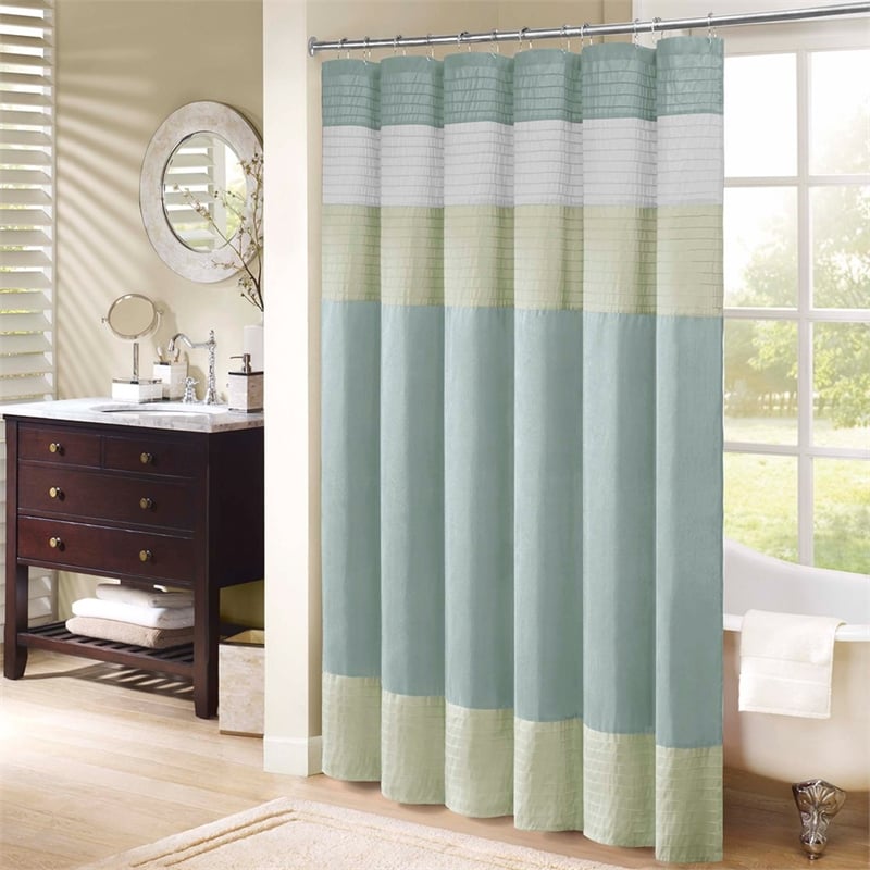 Madison Park Amherst Faux Silk Shower Curtain in Green 72x72