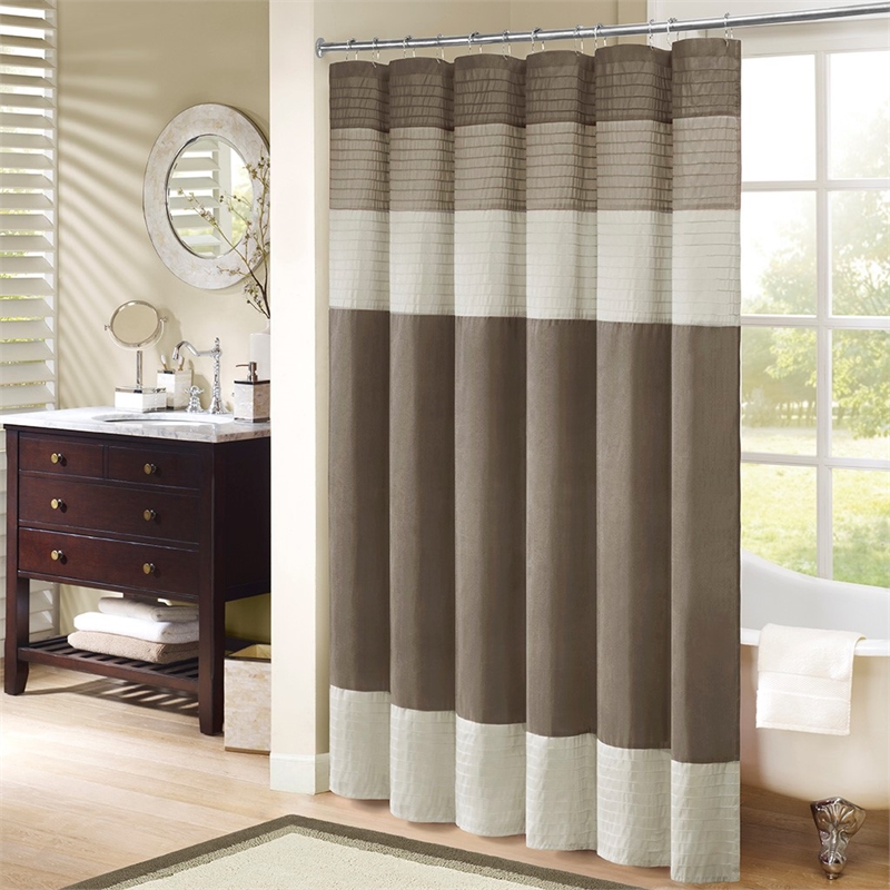 Madison Park Amherst Faux Silk Shower Curtain in Natural 72x72