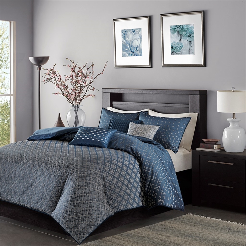 Madison Park Biloxi 6 Piece Duvet Cover Set in Navy King/Cal King