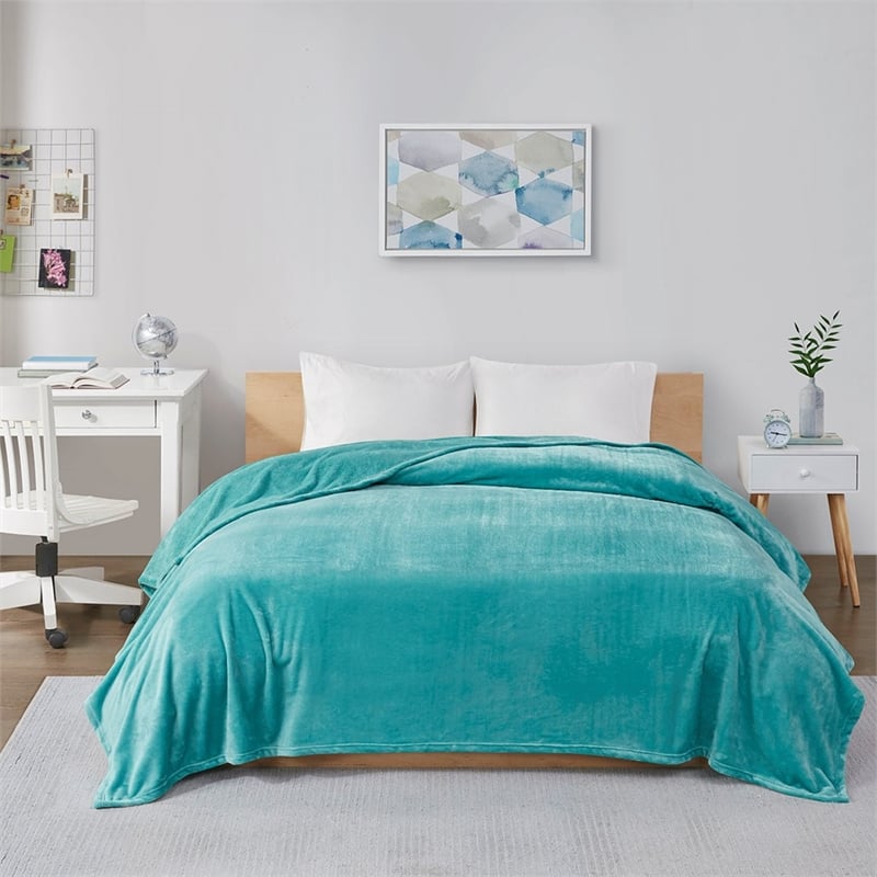 Intelligent Design Microlight Plush Oversized Blanket in Aqua King