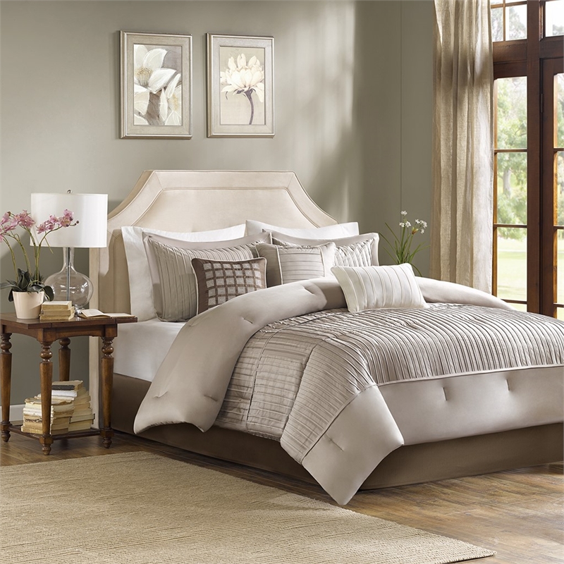 Madison Park Trinity 7 Piece Comforter Set in Taupe Queen