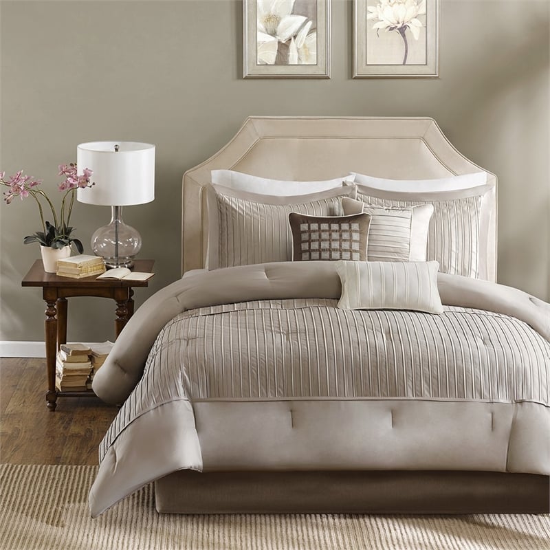 Madison Park Trinity 7 Piece Comforter Set in Taupe Queen