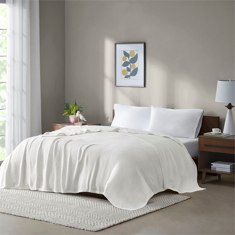 Madison Park Freshspun Basketweave Cotton Blanket in Cream King